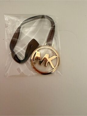 Michael Kors Gold Logo Bag Charm with Brown Strap